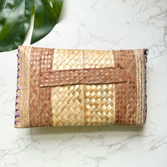 Purple Raffia Straw Weave Woven Oversized Clutch Bag Purse - Picture 2 of 7